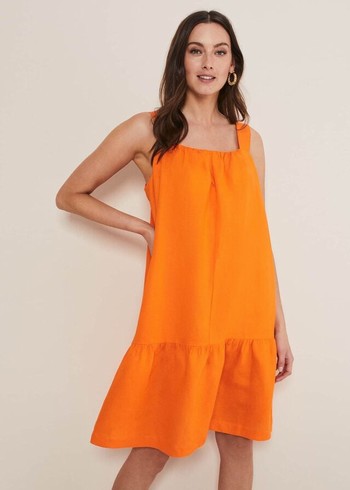 Phase Eight Mandy Linen Swing Dress Orange USA | 3694250-HO